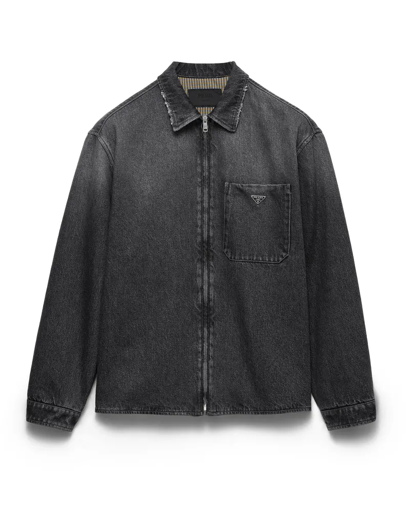 Prada Schwarzes Hemd Aus Denim, Herren, Schwarz, Größe Schwarz