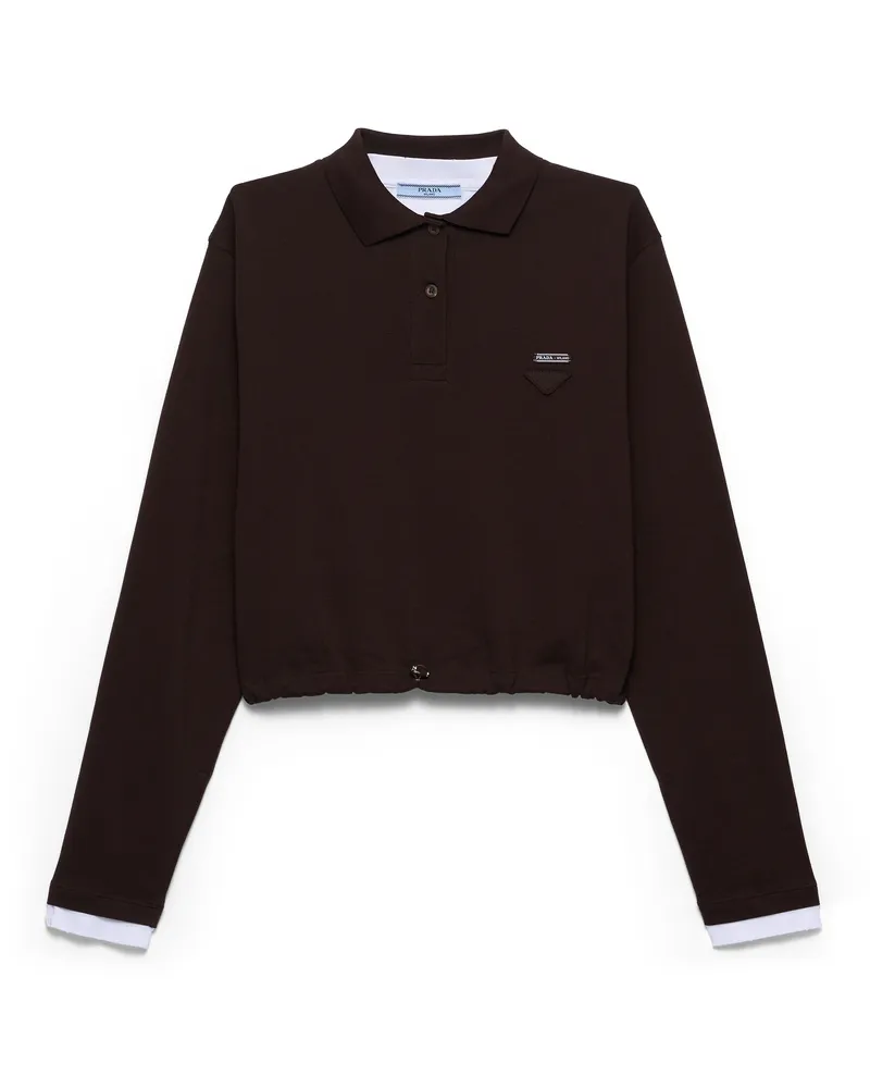 Prada Poloshirt Aus Piqué Und Jersey, Damen, Ebenholz, Größe Ebenholz