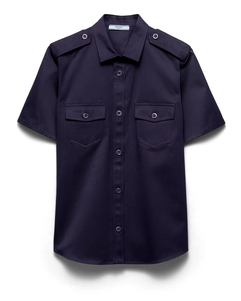 Prada Kurzärmliges Hemd Aus Chino, Damen, Marineblau, Größe Marineblau