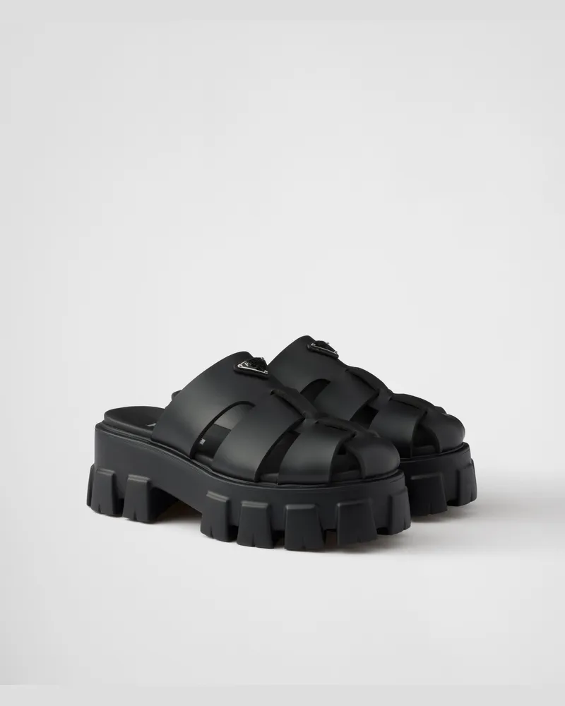 Prada Monolith Mules aus Gummi Schwarz