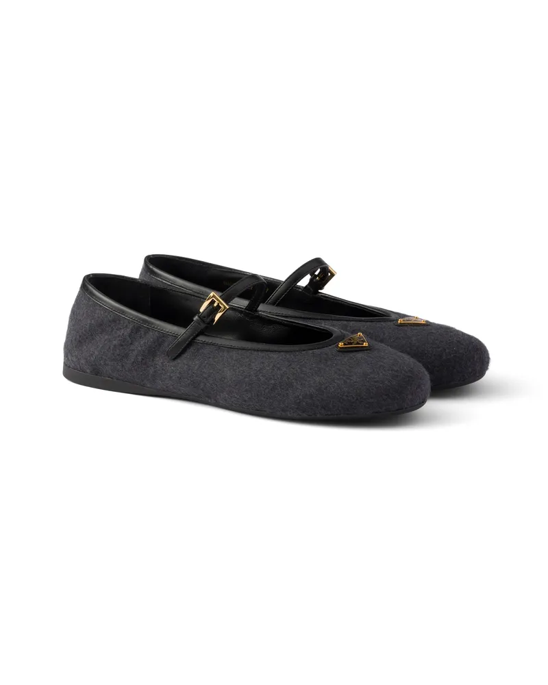 Prada Ballerinas Aus Stoff, Damen, Anthrazitgrau, Größe Anthrazitgrau