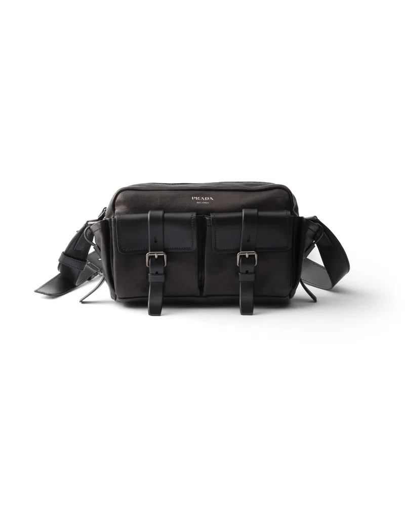 Prada Route Leather Shoulder Bag, Herren, Schwarz Schwarz