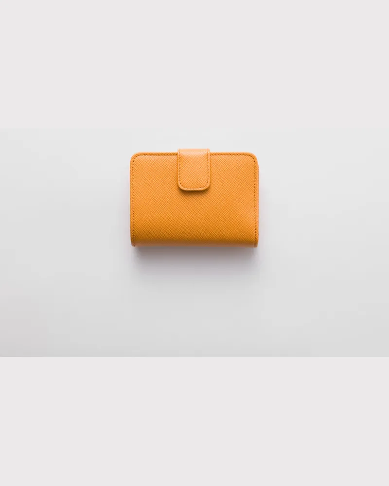 Prada Kleines Portemonnaie aus Saffiano Leder Bernstein