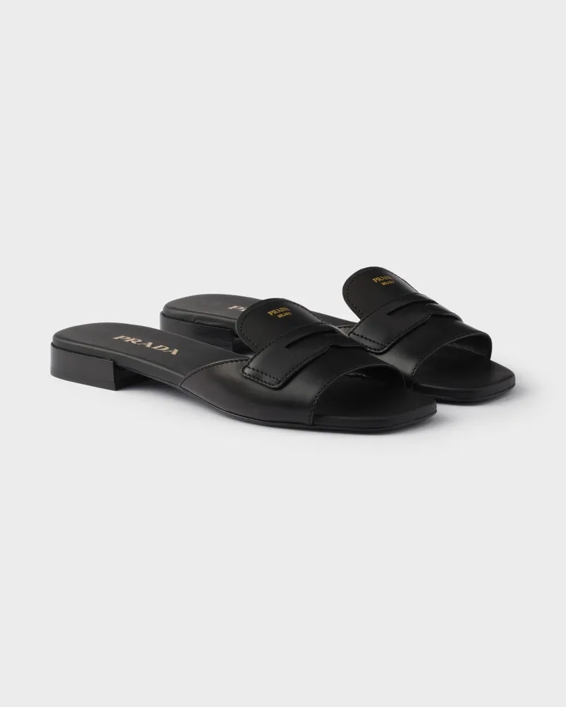 Prada Pantoletten aus Leder Schwarz