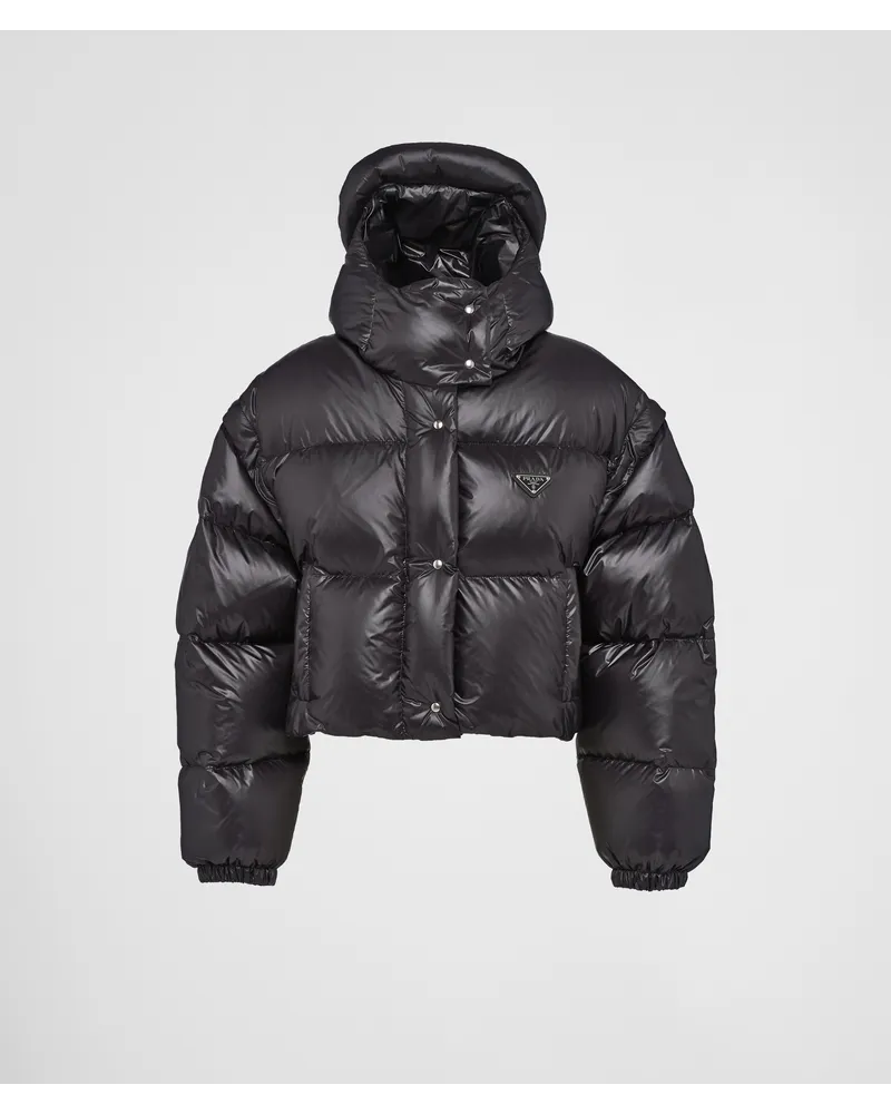 Prada Kurze wandelbare Daunenjacke aus Re-Nylon Schwarz