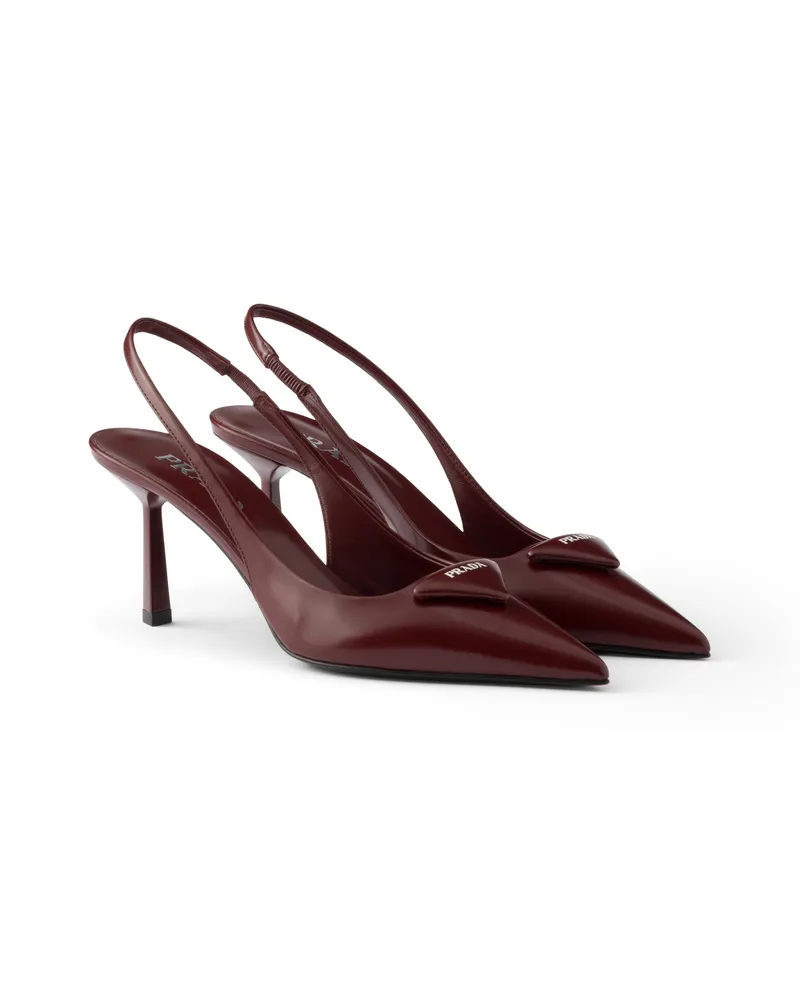 Prada Slingback-pumps Aus Gebürstetem Leder, Damen, Karmesinrot, Größe Karmesinrot