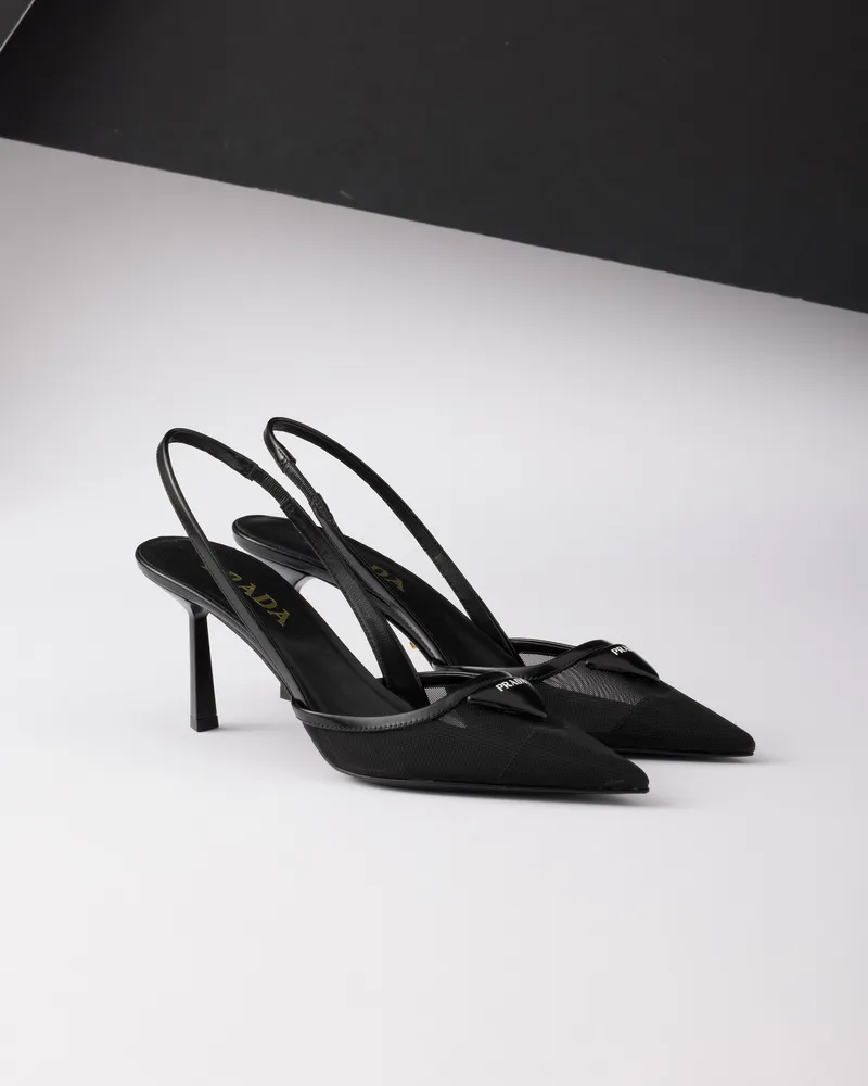 Prada Slingback-pumps Aus Meshgewebe, Damen, Schwarz, Größe Schwarz