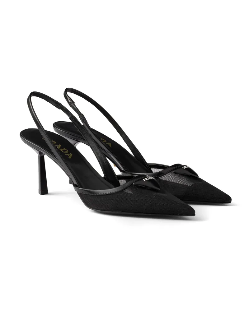 Prada Slingback-pumps Aus Meshgewebe, Damen, Schwarz, Größe Schwarz