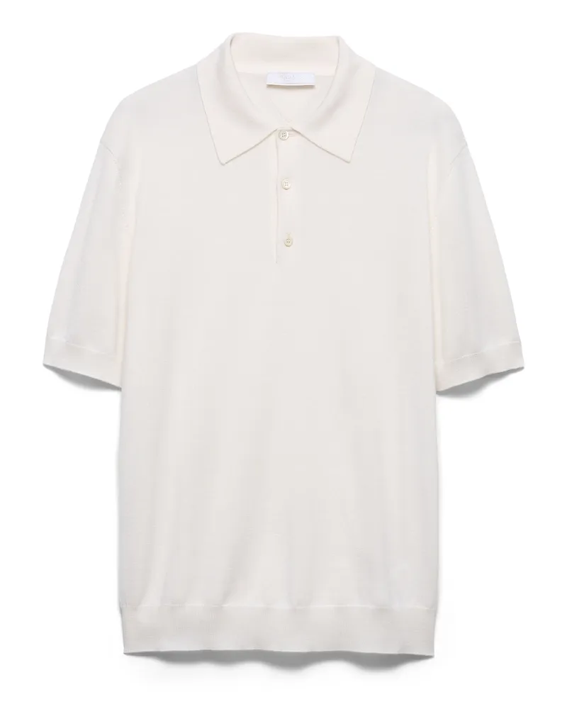 Prada Poloshirt Aus Kaschmir Und Seide, Herren, Weiss, Größe Weiss