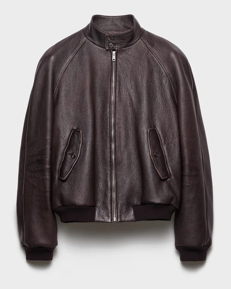 Prada Bomberjacke aus Leder Dunkelbraun