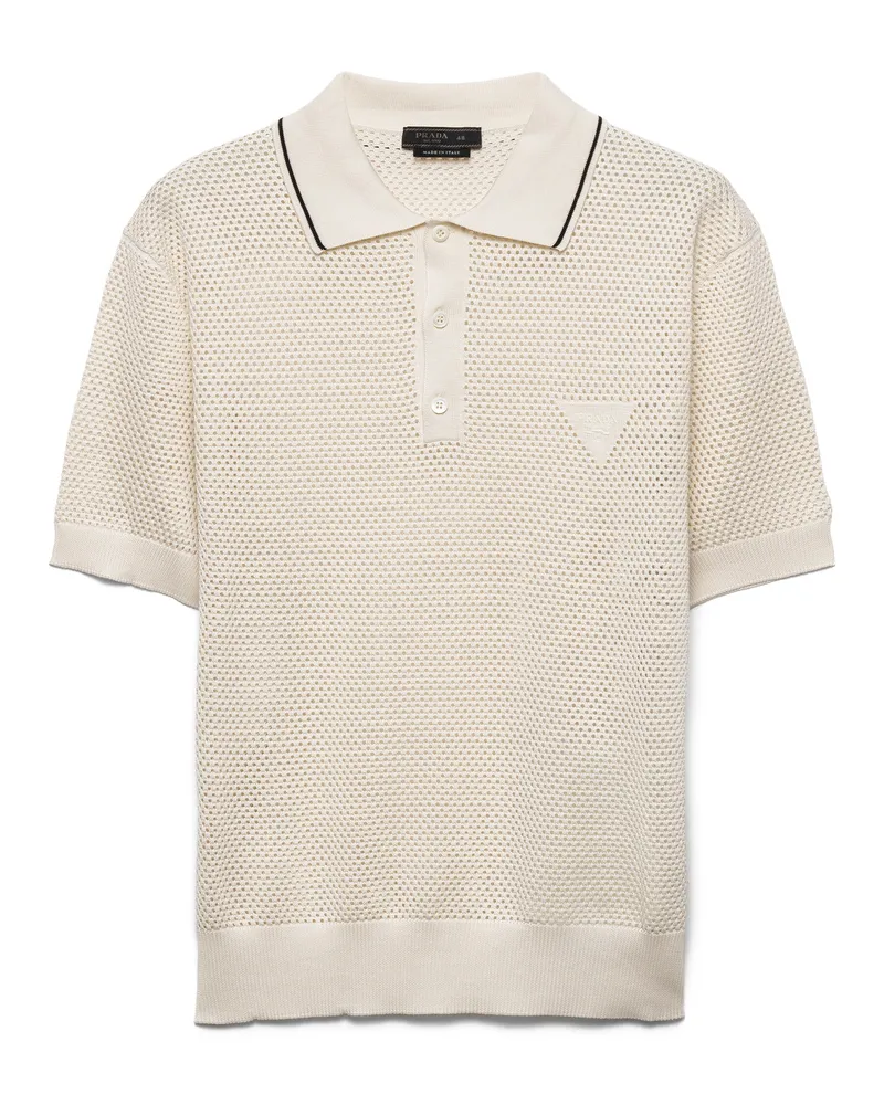 Prada Poloshirt Aus Seide Und Baumwolle, Herren, Kalkweiss, Größe Kalkweiss