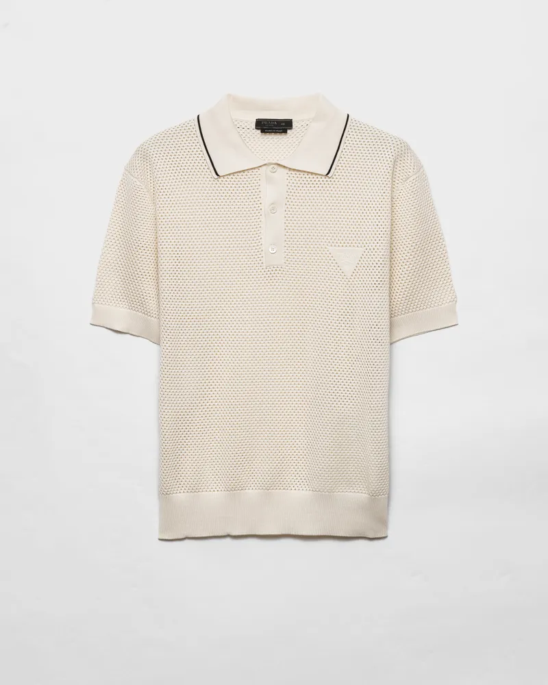 Prada Poloshirt aus Seide und Baumwolle Kalkweiss