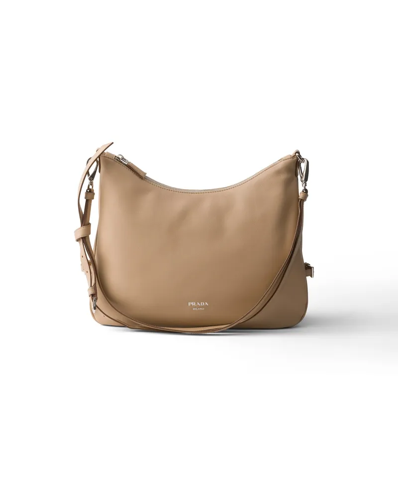 Prada Fold Große Schultertasche Aus Leder, Damen, Sandbeige Sandbeige