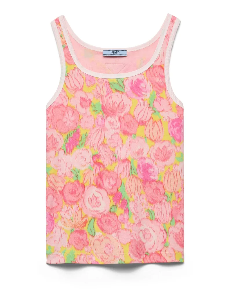 Prada Bedrucktes Tanktop Aus Baumwoll-rippstrick, Damen, Rosa, Größe Rosa