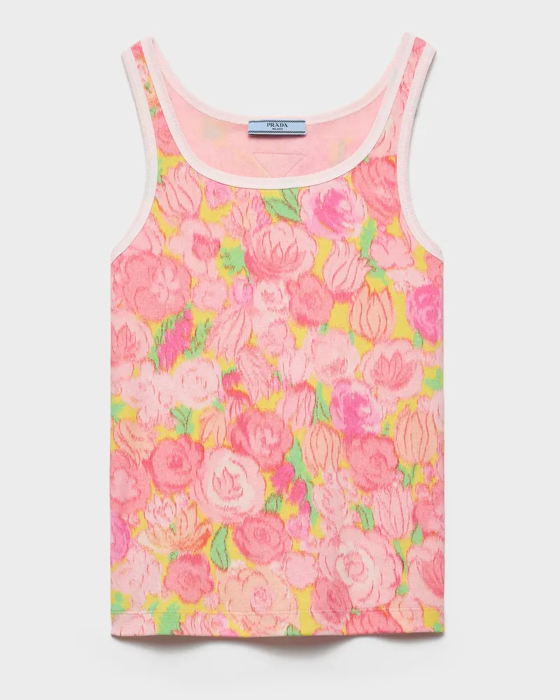 Prada Bedrucktes Tanktop aus Baumwoll-Rippstrick Rosa