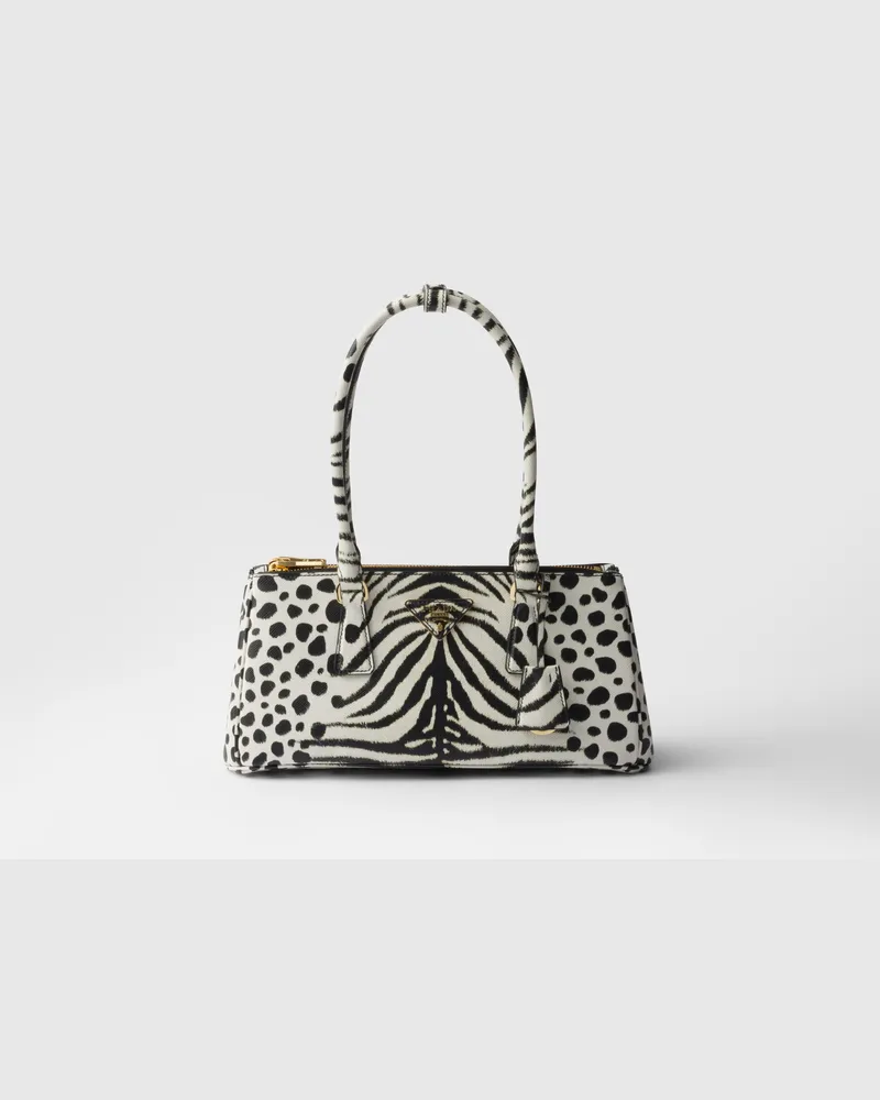Prada Mittelgroße  Galleria Tasche aus bedrucktem Saffiano-Leder White