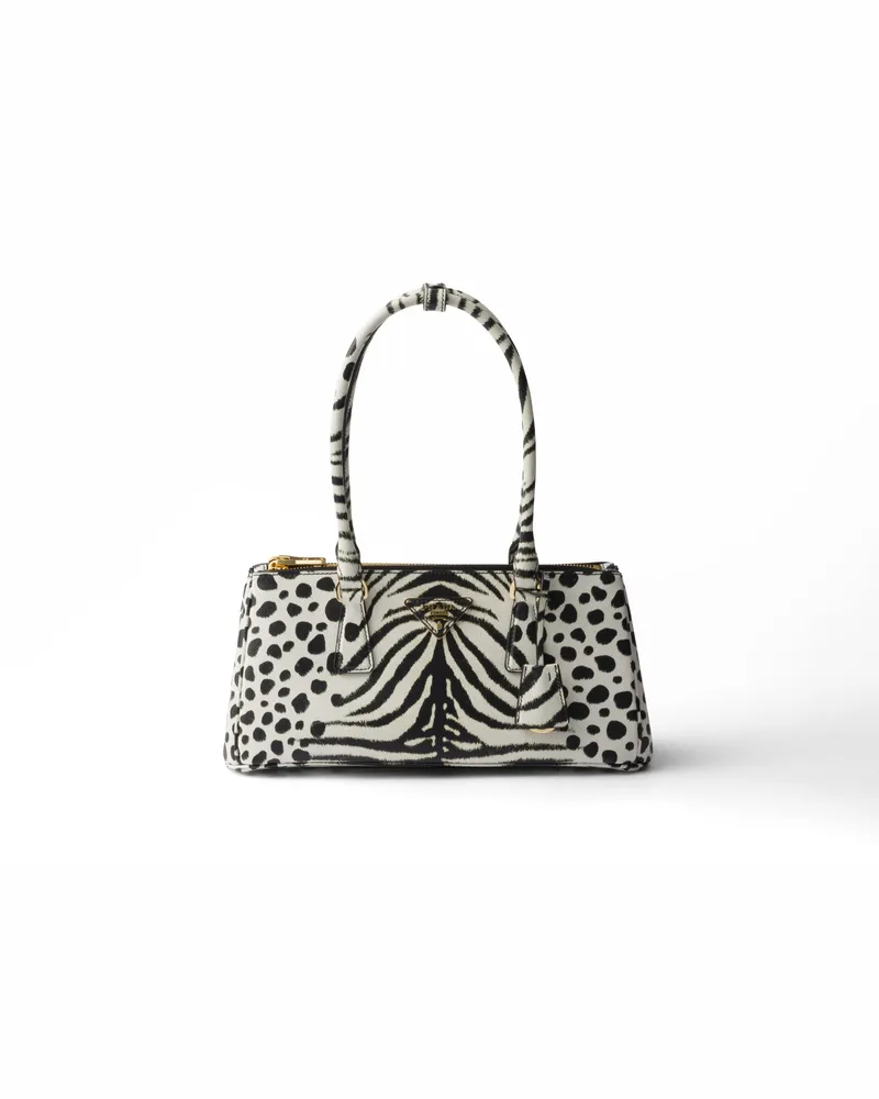 Prada Mittelgroße  Galleria Tasche Aus Bedrucktem Saffiano-leder, Damen, White/black White
