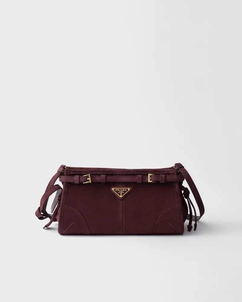Prada Kleine  Bonnie Schultertasche aus Wildleder Burgunderrot