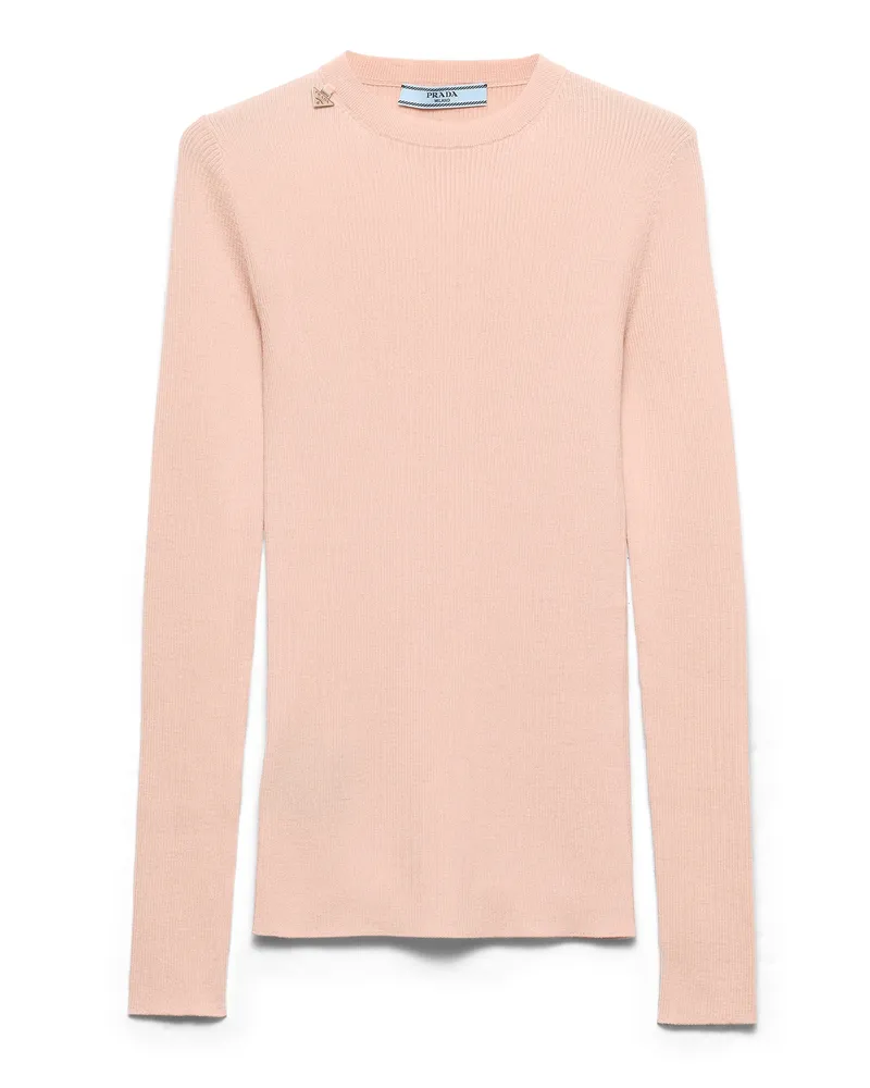 Prada Rundhalspullover Aus Wolle, Damen, Alabasterrosa, Größe Alabasterrosa