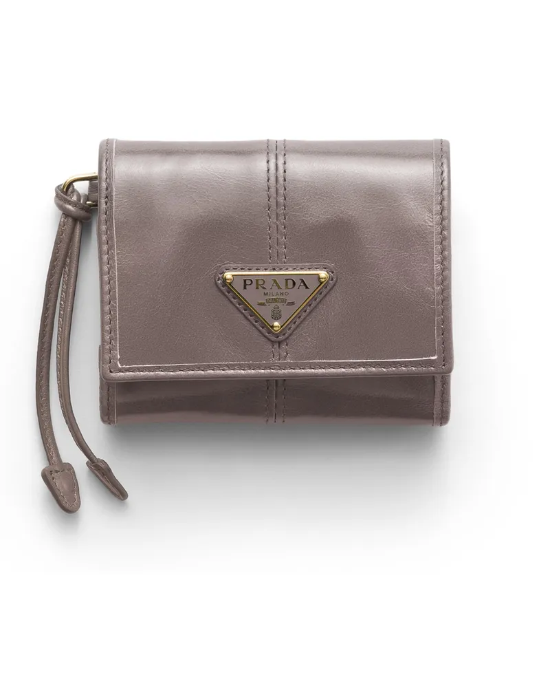 Prada Kleine Geldbörse Aus Leder, Damen, Dunkelgrau Dunkelgrau