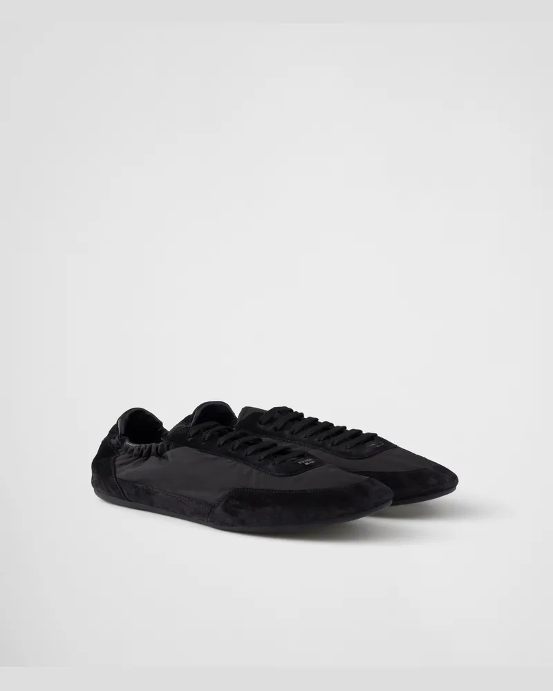 Prada Collapse Sneaker Aus Re-nylon Und Wildleder, Damen, Schwarz, Größe Schwarz