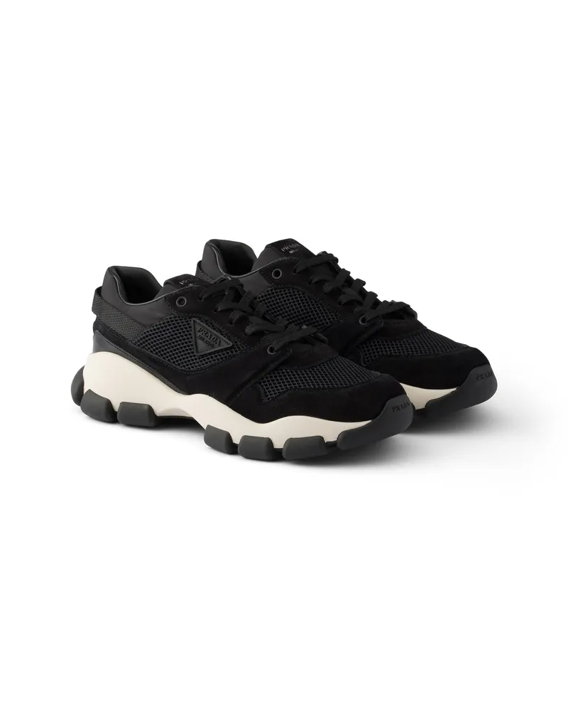 Prada Sneaker Aus Netzgewebe Und Veloursleder, Damen, Schwarz, Größe Schwarz