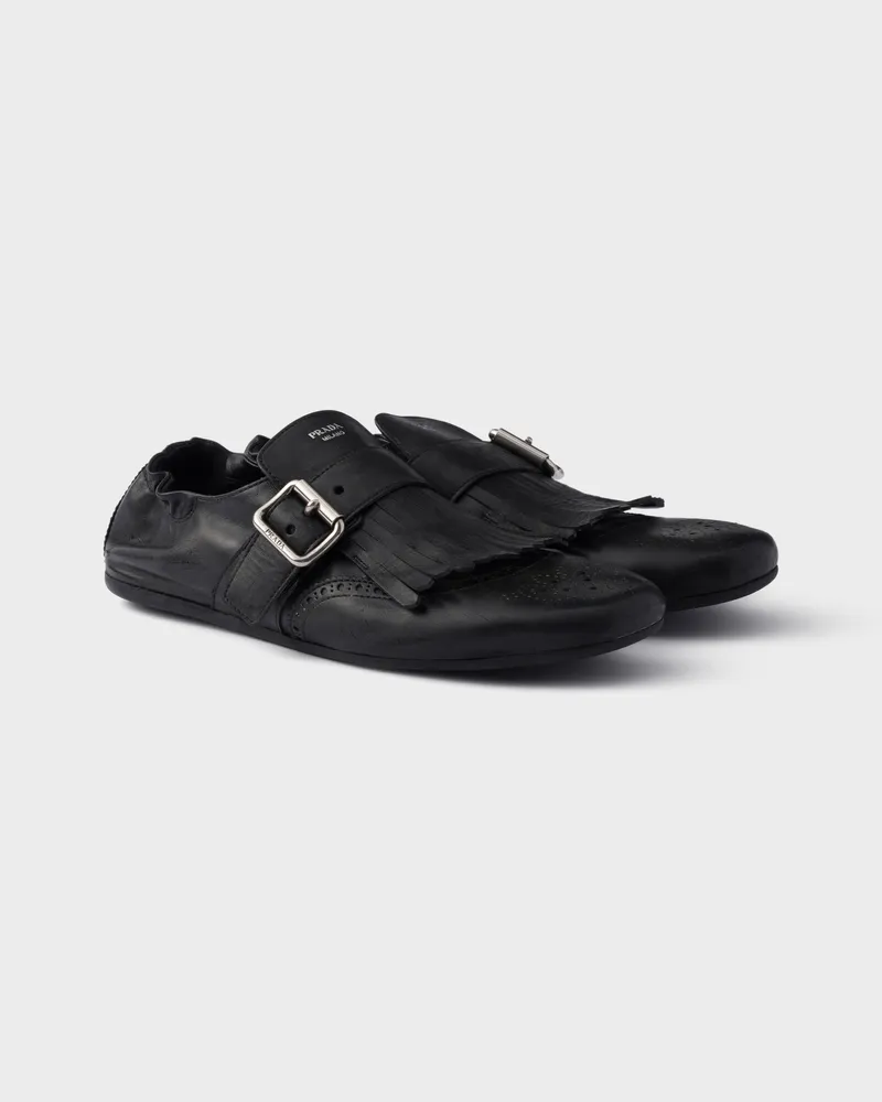 Prada Schuhe aus Leder mit Schließe Schwarz