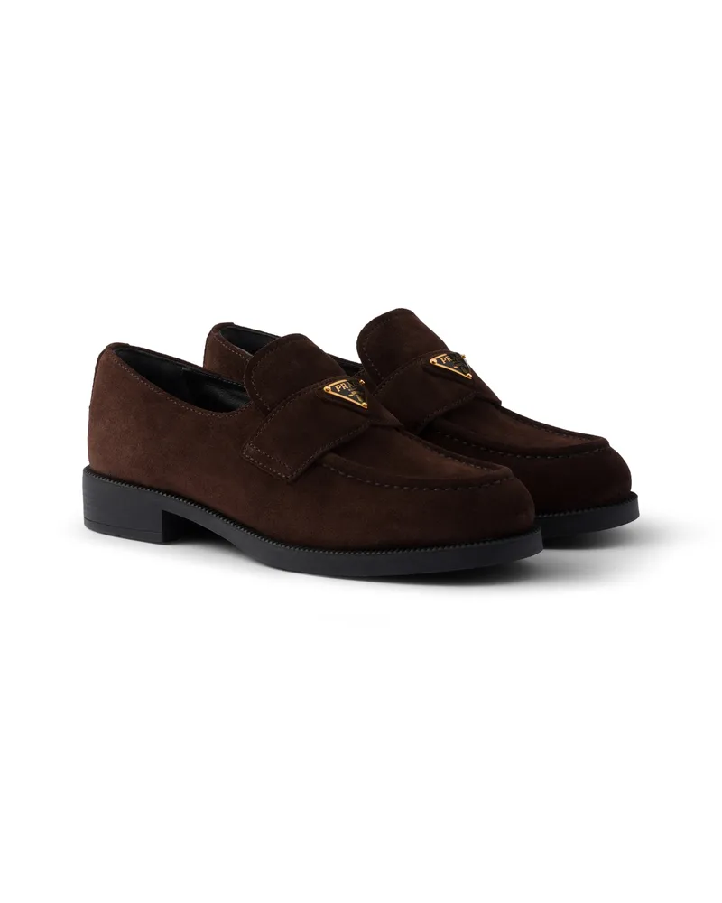 Prada Loafer Aus Wildleder, Damen, Dunkelbraun, Größe Dunkelbraun