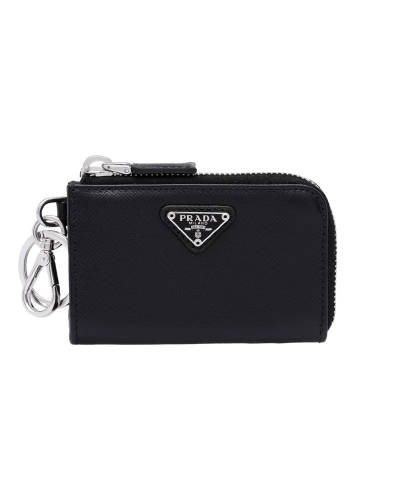 Prada Mini Pouch-schlüsselanhänger Aus Saffiano Leder, Herren, Schwarz Schwarz