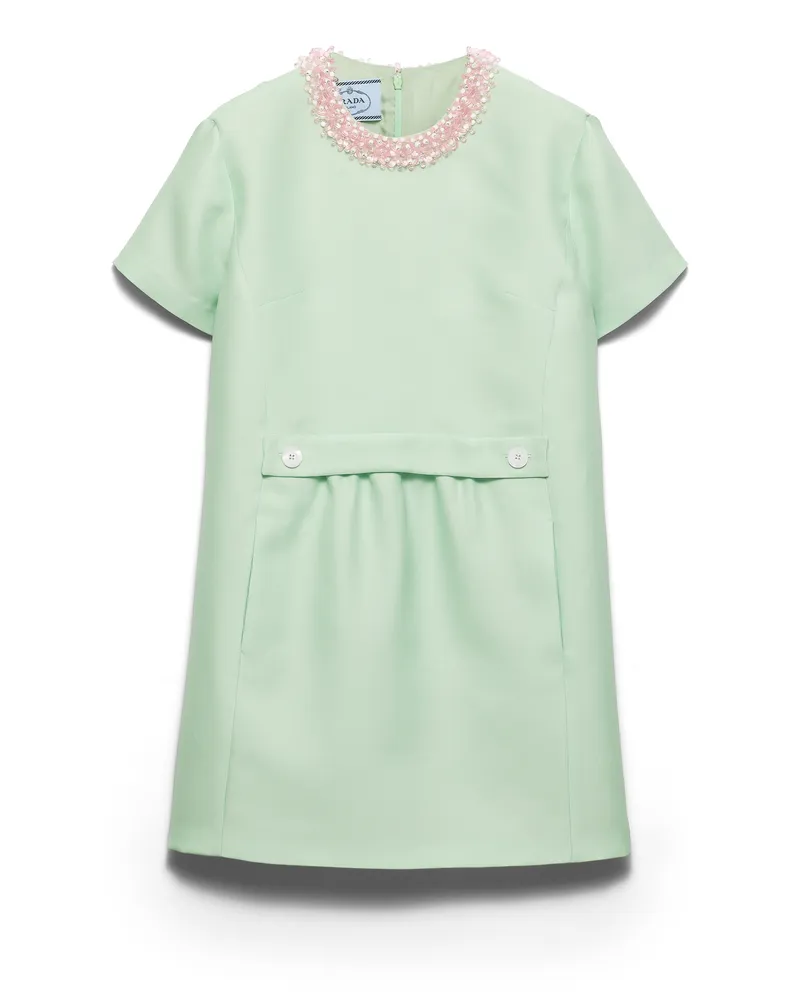 Prada Besticktes Kleid Aus Gaze Mit Slub-effekt, Damen, Jadegrün, Größe Jadegrün