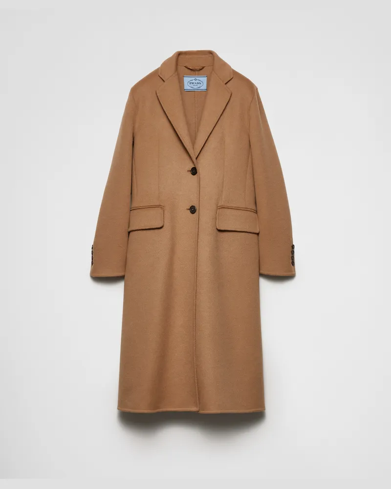 Prada Einreihiger Mantel aus Kaschgora Kamelbraun