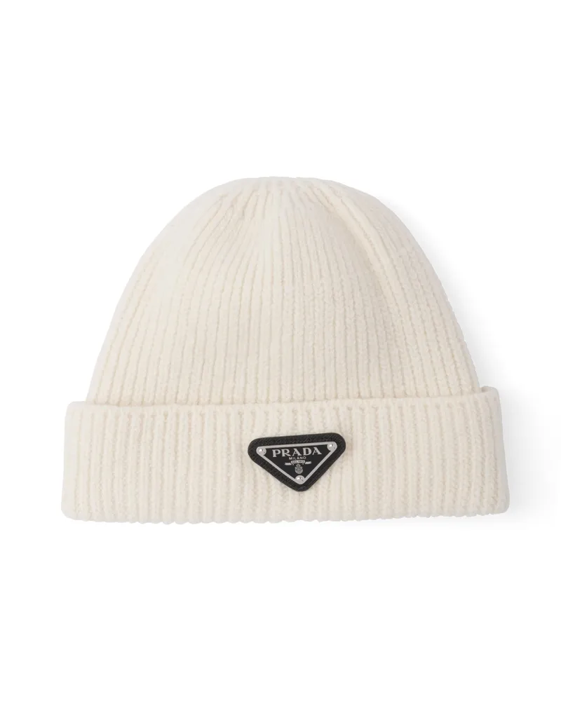 Prada Strickmütze Aus Wolle Und Kaschmir, Herren, Weiss, Größe Weiss