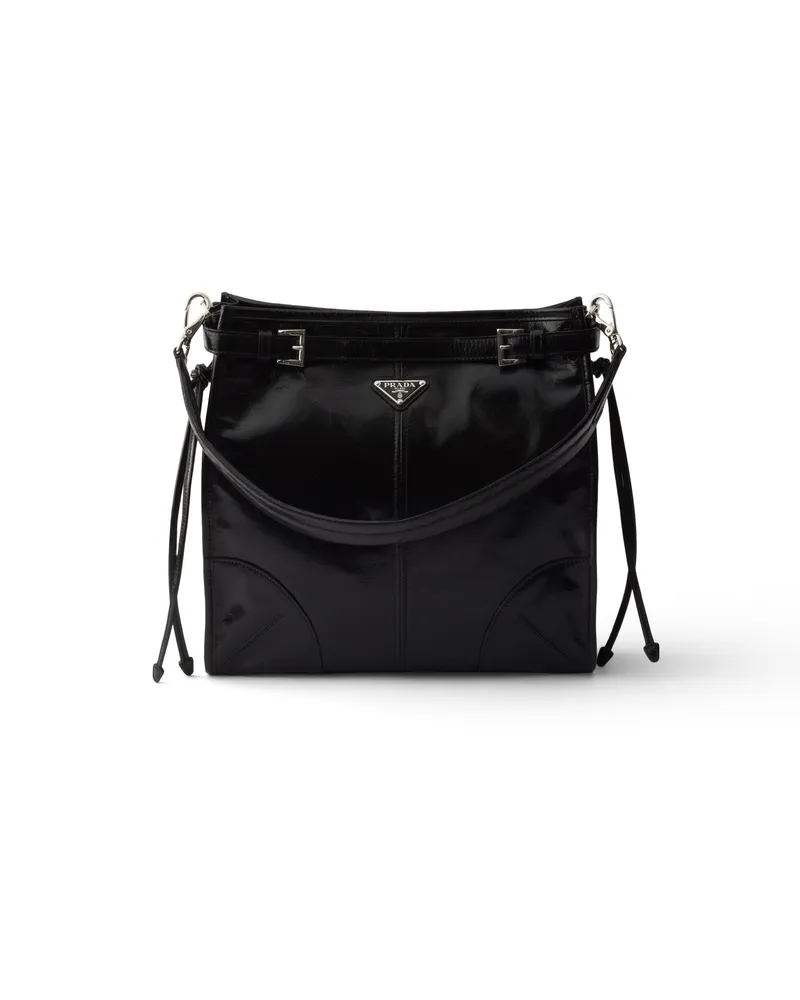 Prada Bonnie Schultertasche Aus Leder, Herren, Schwarz Schwarz