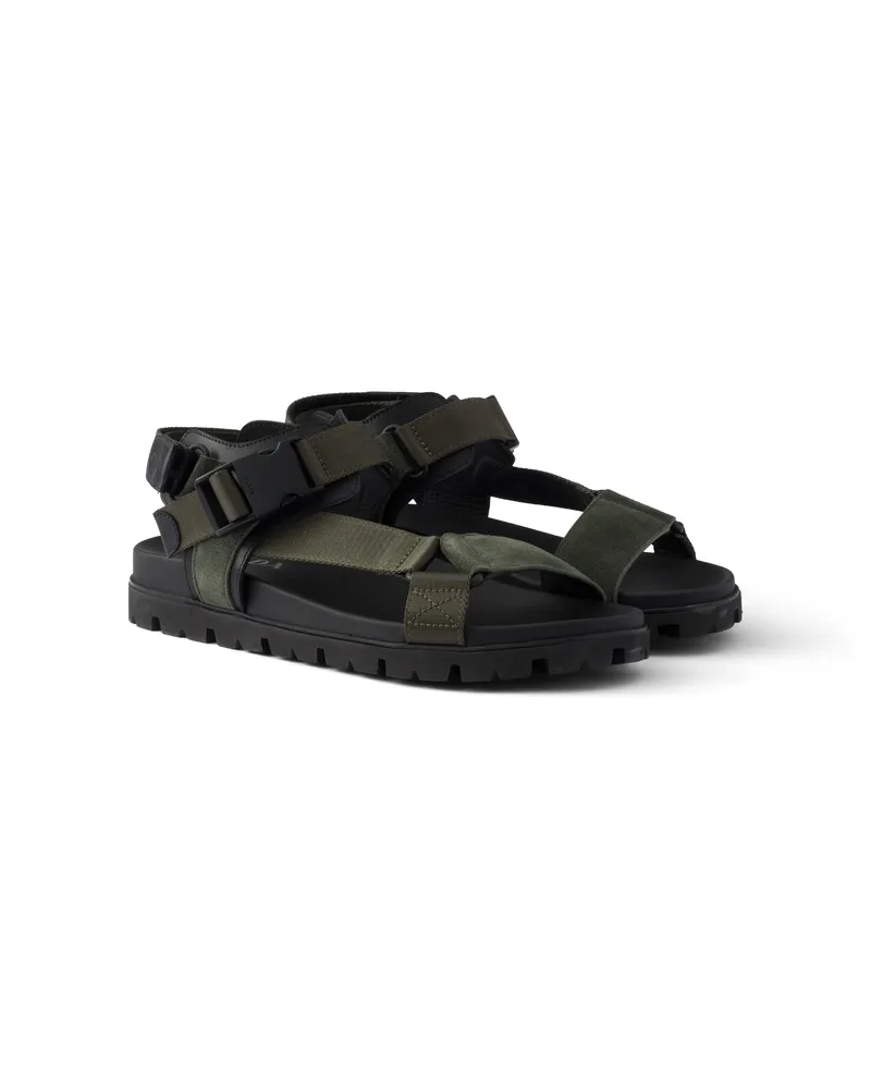 Prada Sportliche Sandale Aus Wildleder Und Webband, Herren, Selva Grün, Größe 11 Selva