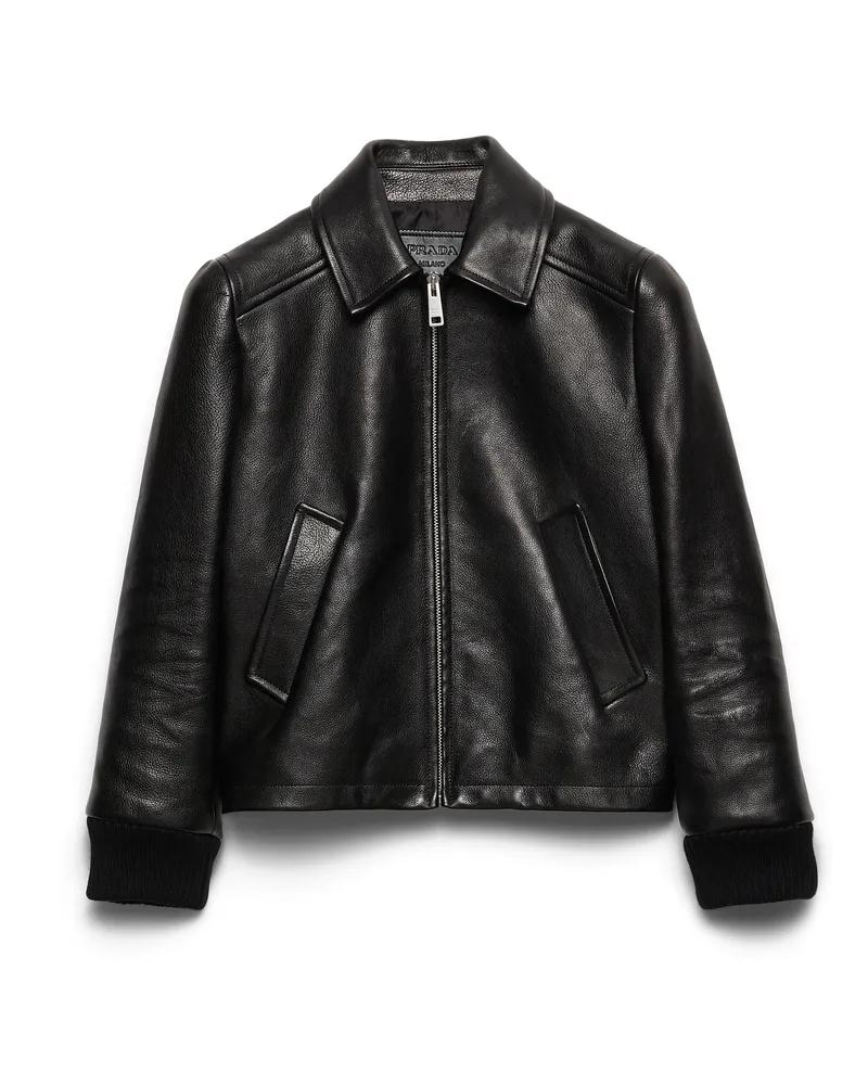 Prada Blousonjacke Aus Leder, Damen, Schwarz, Größe Schwarz