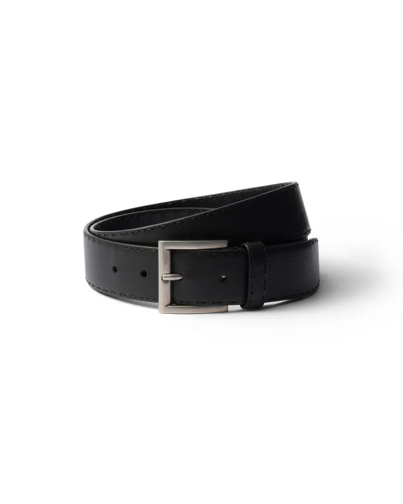 Prada Gürtel Aus Leder Mit Antik-finish, Herren, Schwarz, Größe Schwarz