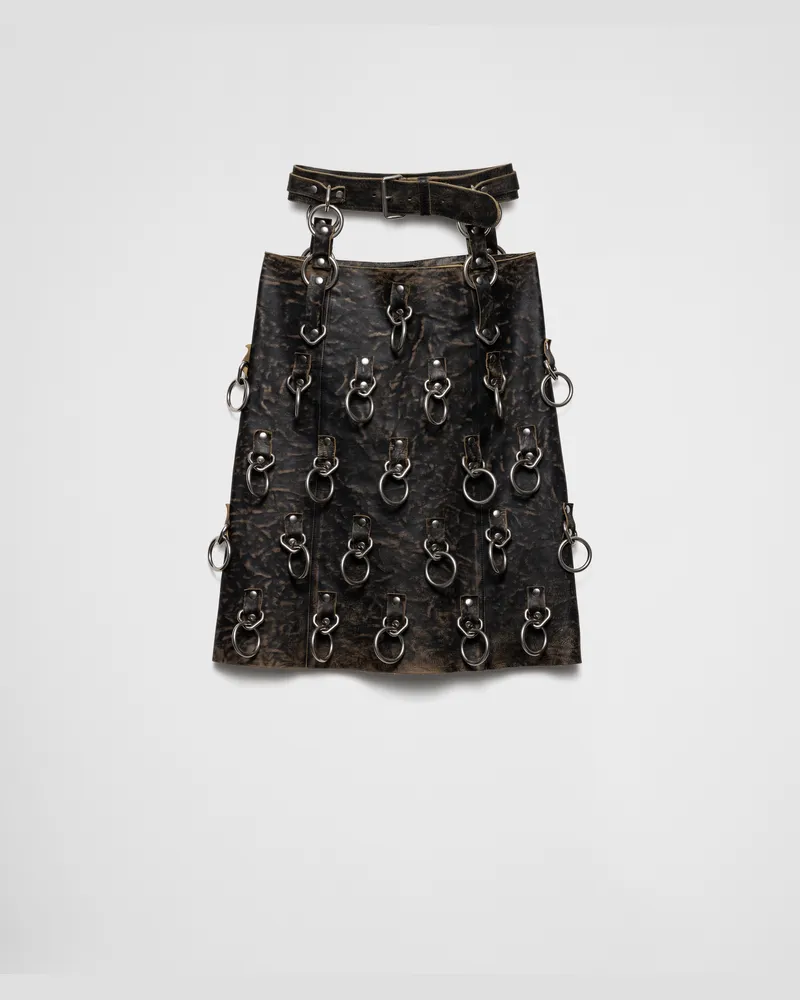 Prada Minirock aus Leder mit Ringen aus Metall Schwarz