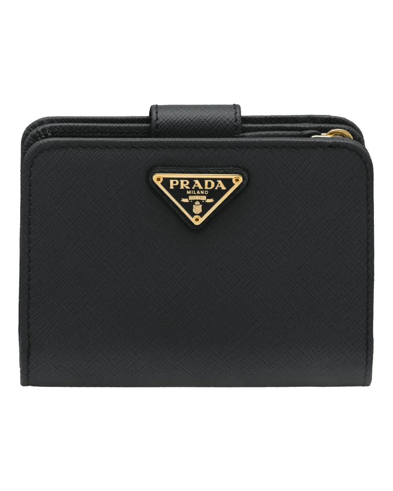 Prada Kleines Portemonnaie Aus Saffiano Leder, Damen, Schwarz Schwarz
