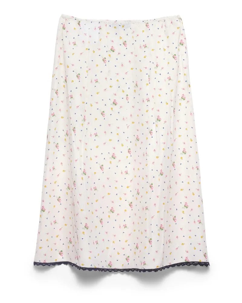 Prada Rock Aus Pongé Mit Blumen-print, Damen, Weiss, Größe Weiss