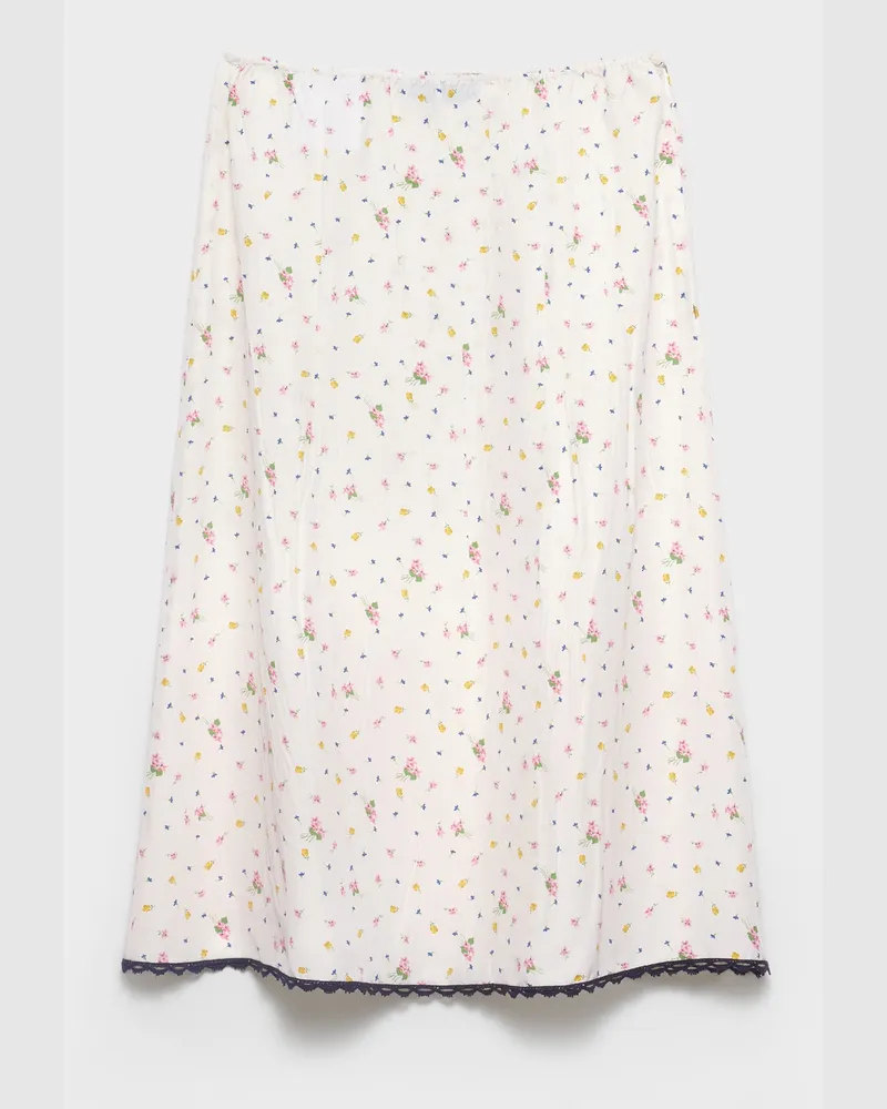 Prada Rock aus Pongé mit Blumen-Print Weiss