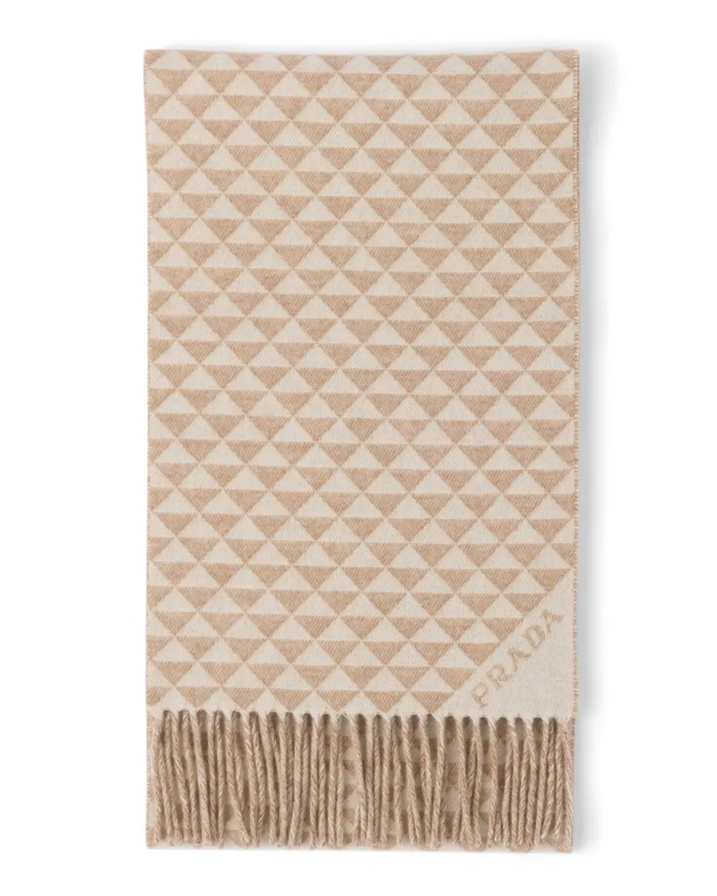 Prada Symbole-schal Aus Doppelwolle Und Kaschmir, Damen, Sand/weiss Sand