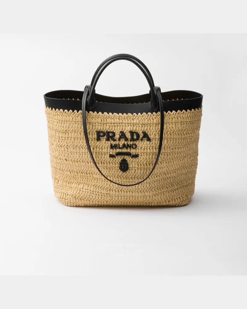 Prada Mittelgroße Tote Bag aus Häkelarbeit und Leder Hellbraun