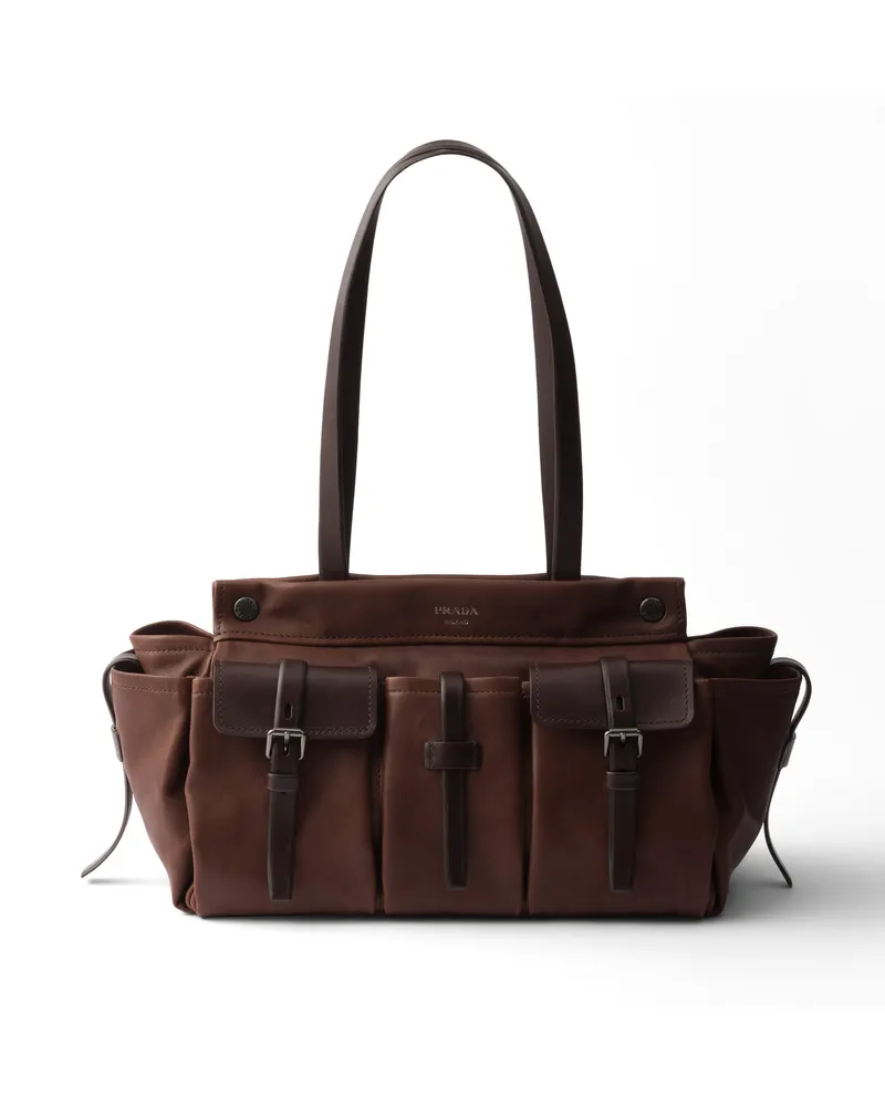 Prada Route Große Tote Bag Aus Leder, Damen, Kakaobraun Kakaobraun