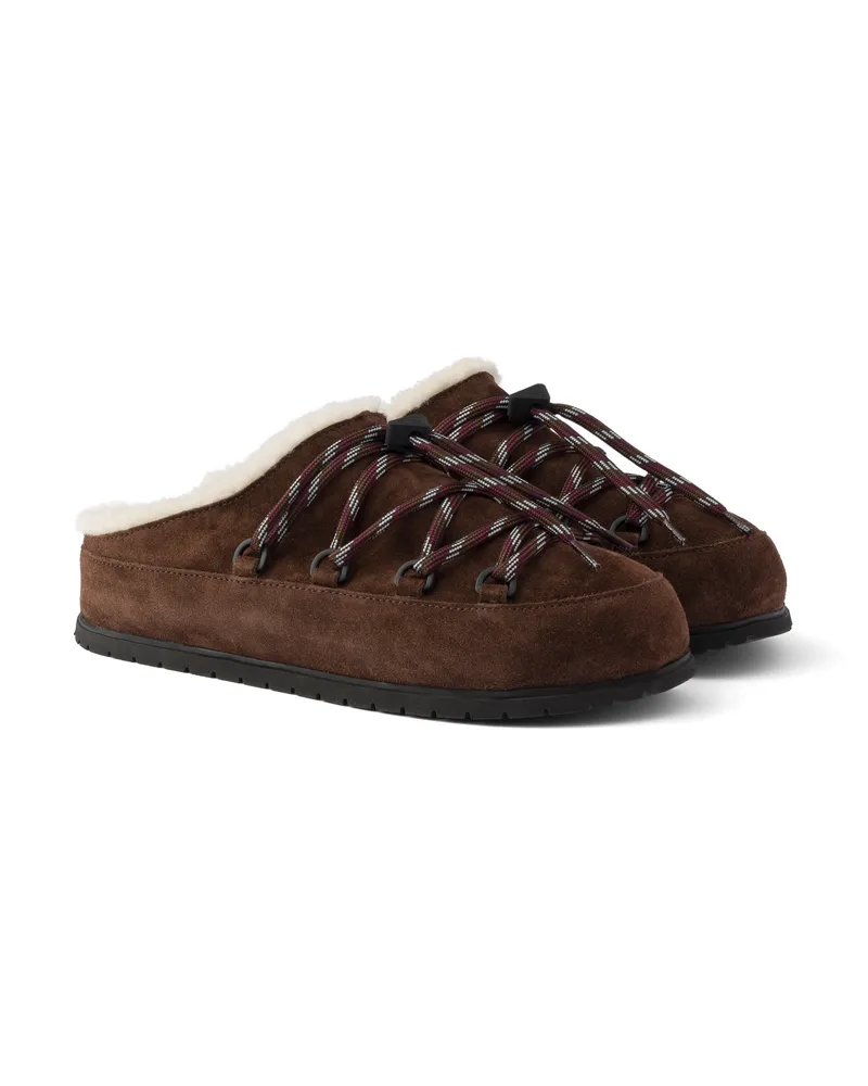 Prada Mules Aus Wildleder, Damen, Dunkelbraun, Größe Dunkelbraun