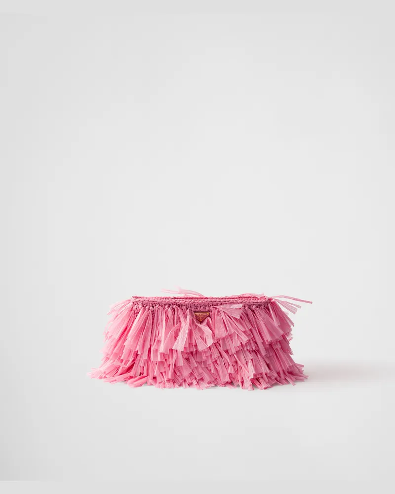Prada Mittelgroße Häkel-Clutch mit Fransen Blütenrosa
