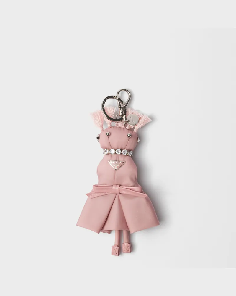 Prada Teddy-Schlüsselanhänger aus Re-Nylon Pfirsich