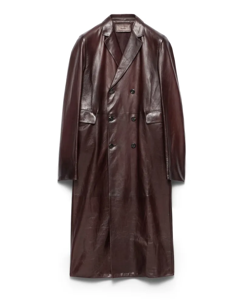 Prada Doppelreihiger Mantel Aus Nappa-leder, Herren, Kakaobraun, Größe Kakaobraun