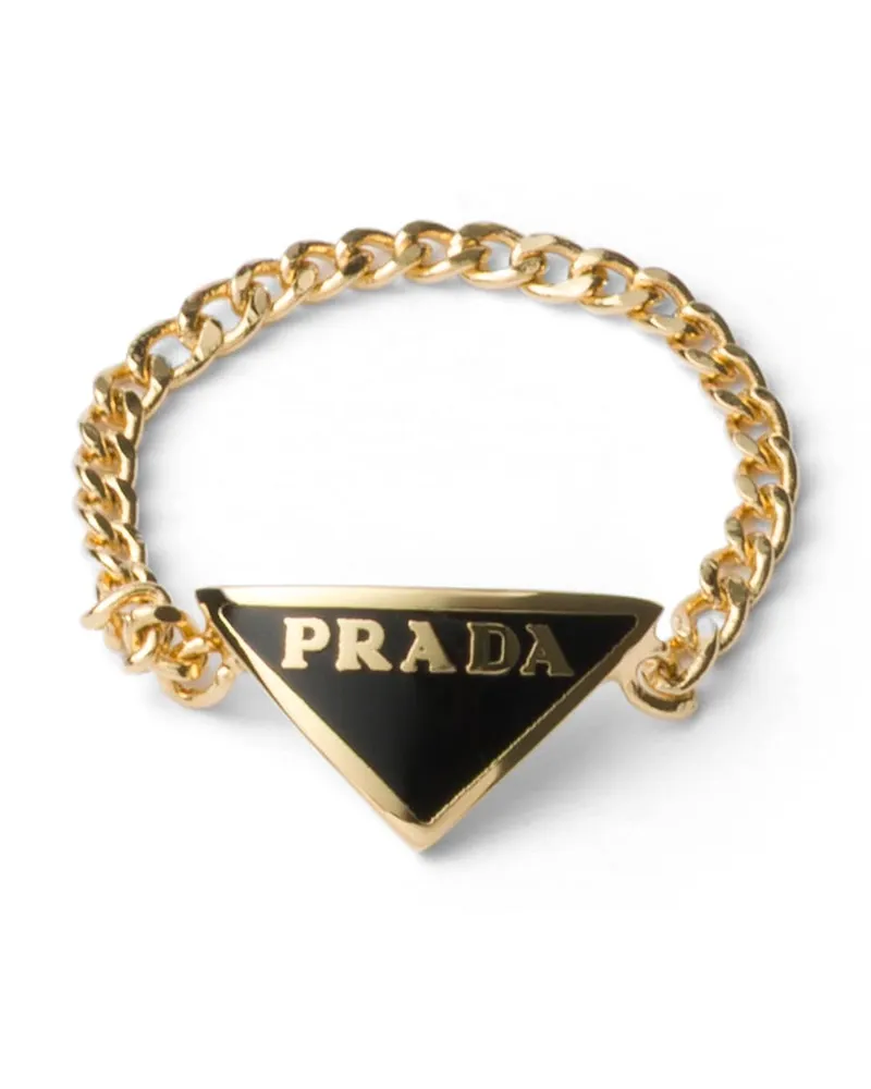Prada Emaillierter Metallring, Damen, Gold/schwarz, Größe Gold