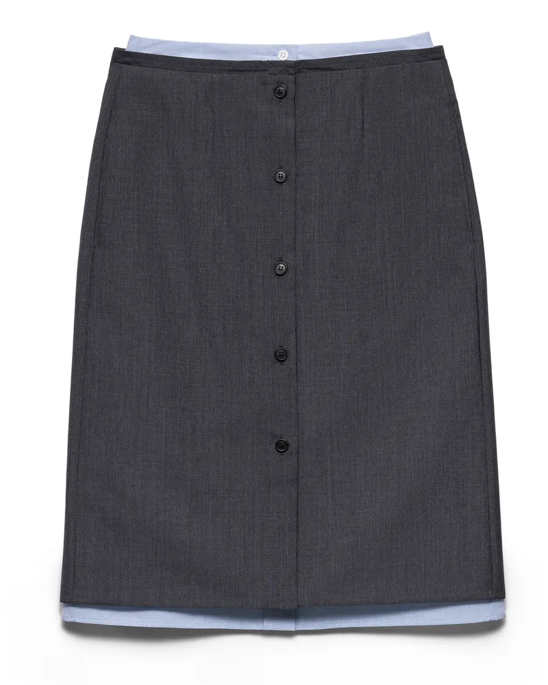 Prada Rock Aus Leichtem Mohair Und Chambray, Damen, Schiefergrau, Größe Schiefergrau
