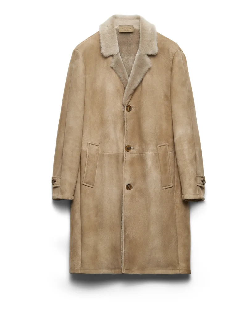 Prada Mantel Aus Lammfell, Herren, Bimsstein, Größe Bimsstein